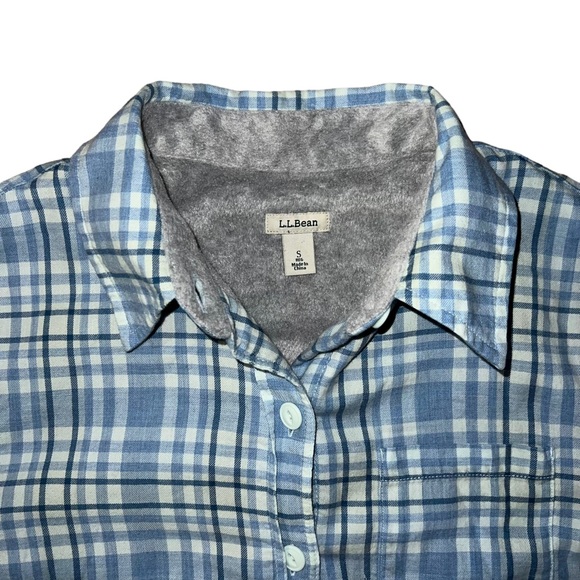 L.L. Bean Plaid Blue Fleece Lined Button Down Flannel Shirt Jacket Top Sz Small - Picture 8 of 14